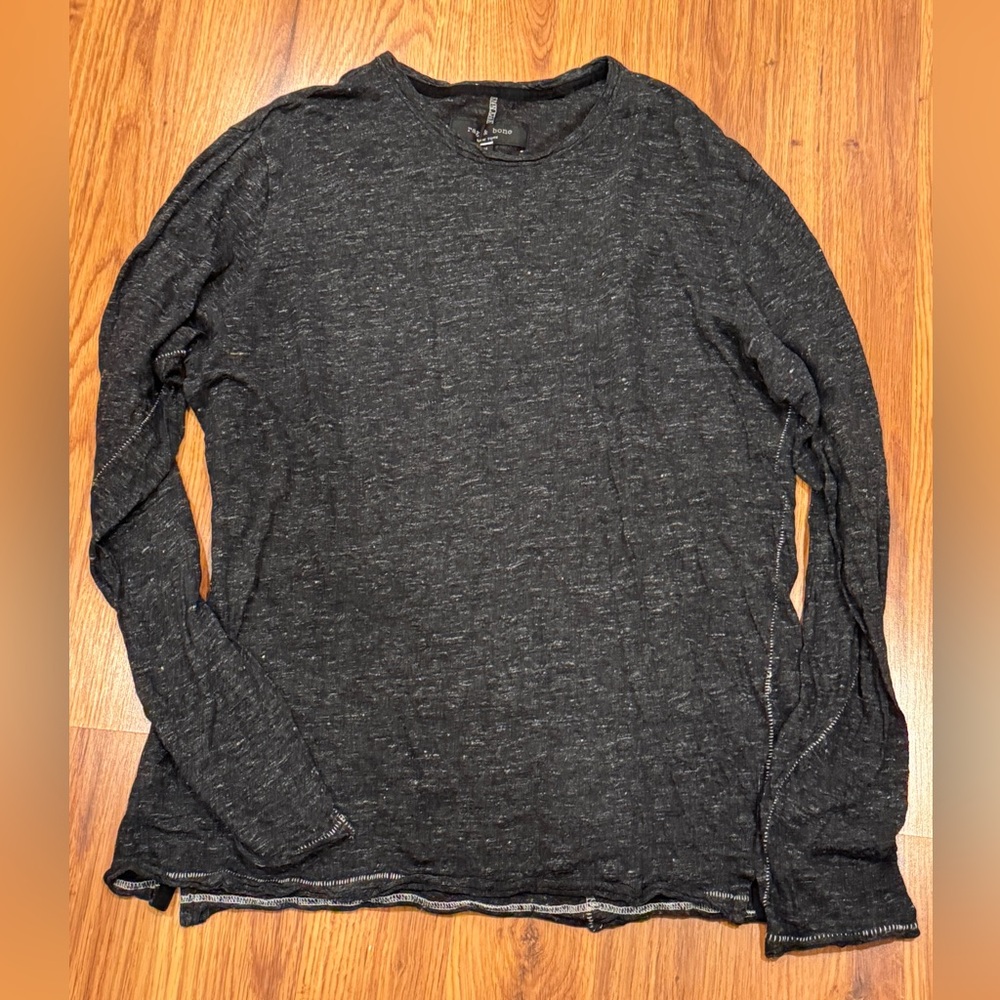 Rag & Bone 100% Linen Slub Long Sleeve Tee Charcoal Gray Size M Lightweight